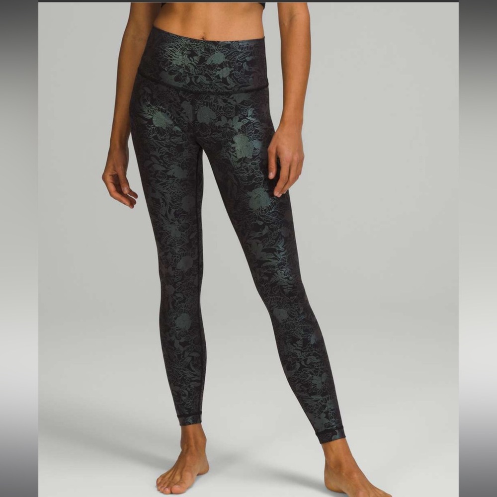 Lululemon Wunder Under Logo Floral Iridescent Tight 28" Shine Leggings 6